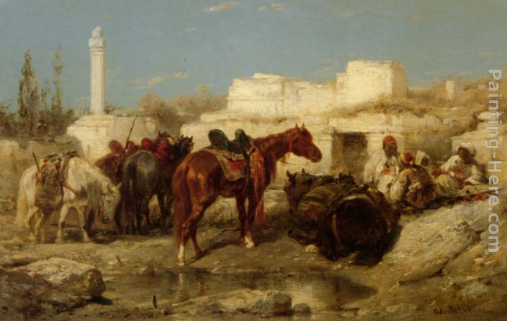 The Oasis painting - Adolf Schreyer The Oasis art painting